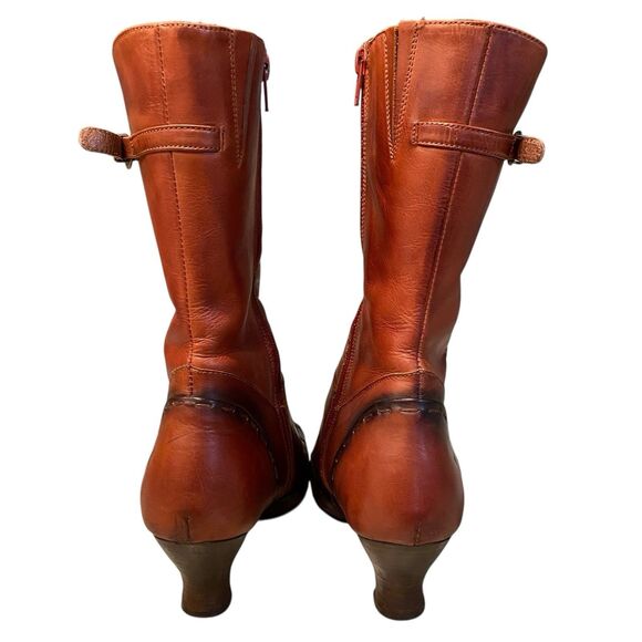 Vintage Pikolinos Cognac Leather Kitten Heel Boots Western Mid Calf Zip 38 7.5-8 - Picture 5 of 8